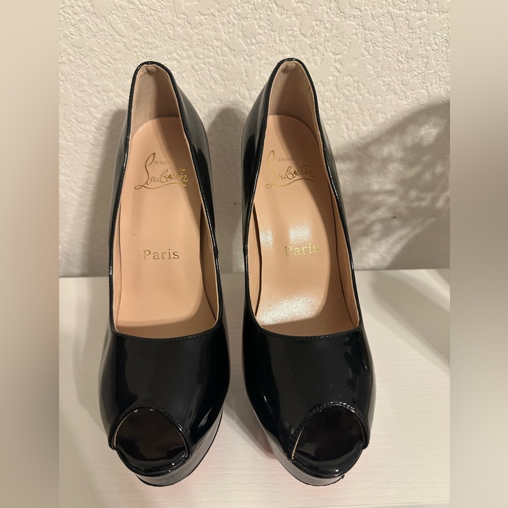 Christian Louboutin Fetish Peep 130 Black Patent Platform Sandal Heel Pump - Picture 3 of 10